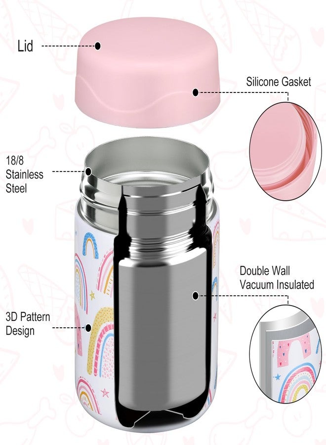 wiwens 12oz Soup Thermo for Hot Food Kids Insulated Food Jar Wide Mouth Lunch Container Leak Proof Stainless Steel Vacuum Bento Box for School Office Travel Outdoors White-Rainbow - Image 2